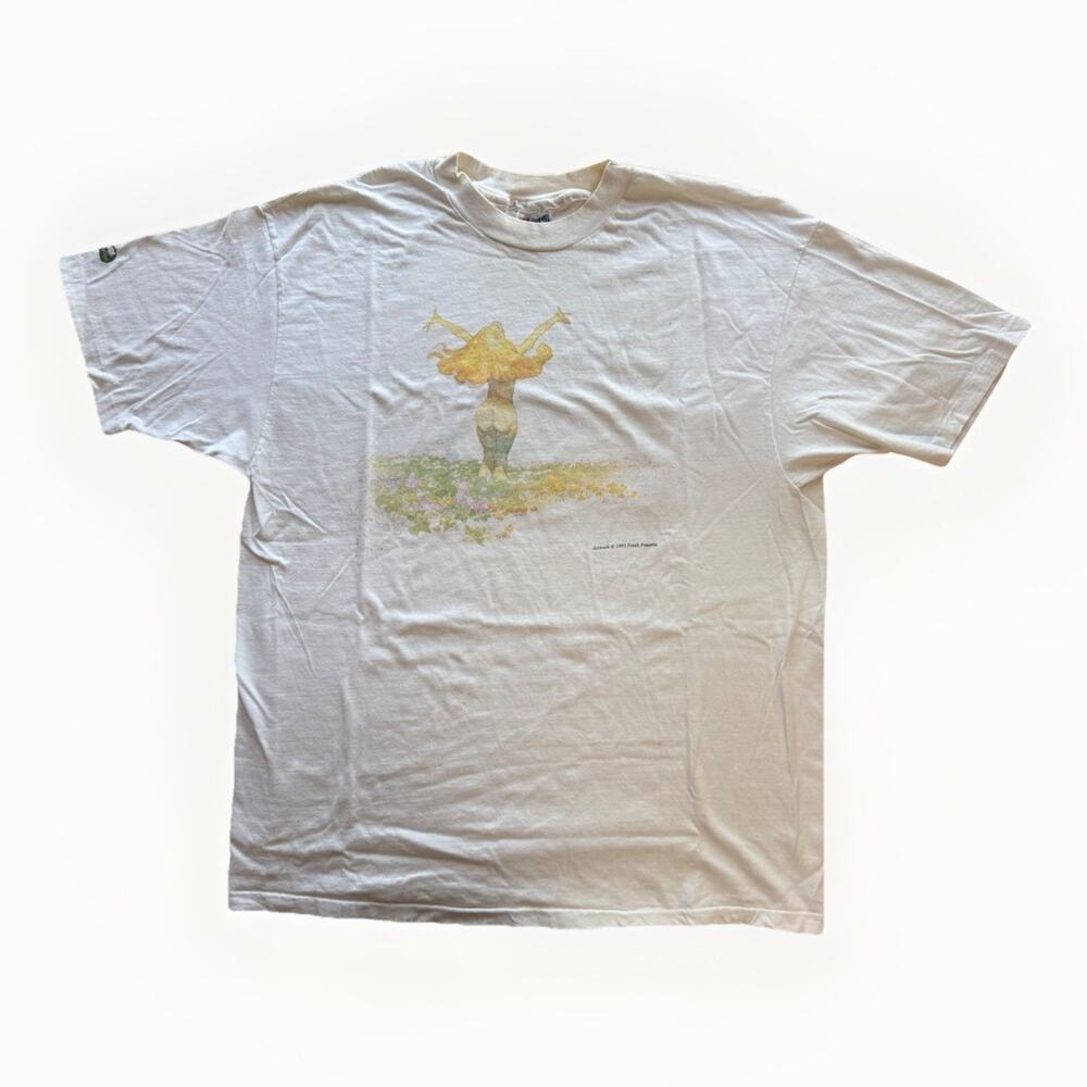 Vintage 1993 Frank Frazetta Pillow Book Art T-Shirt Size XL White Hanes